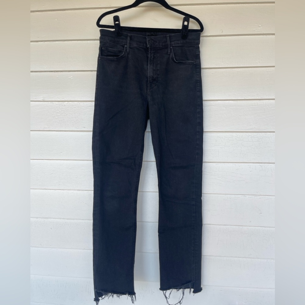 MOTHER Women’s “The Mid Rise Dazzler Ankle Step Fray” Black Jeans, Size 28
